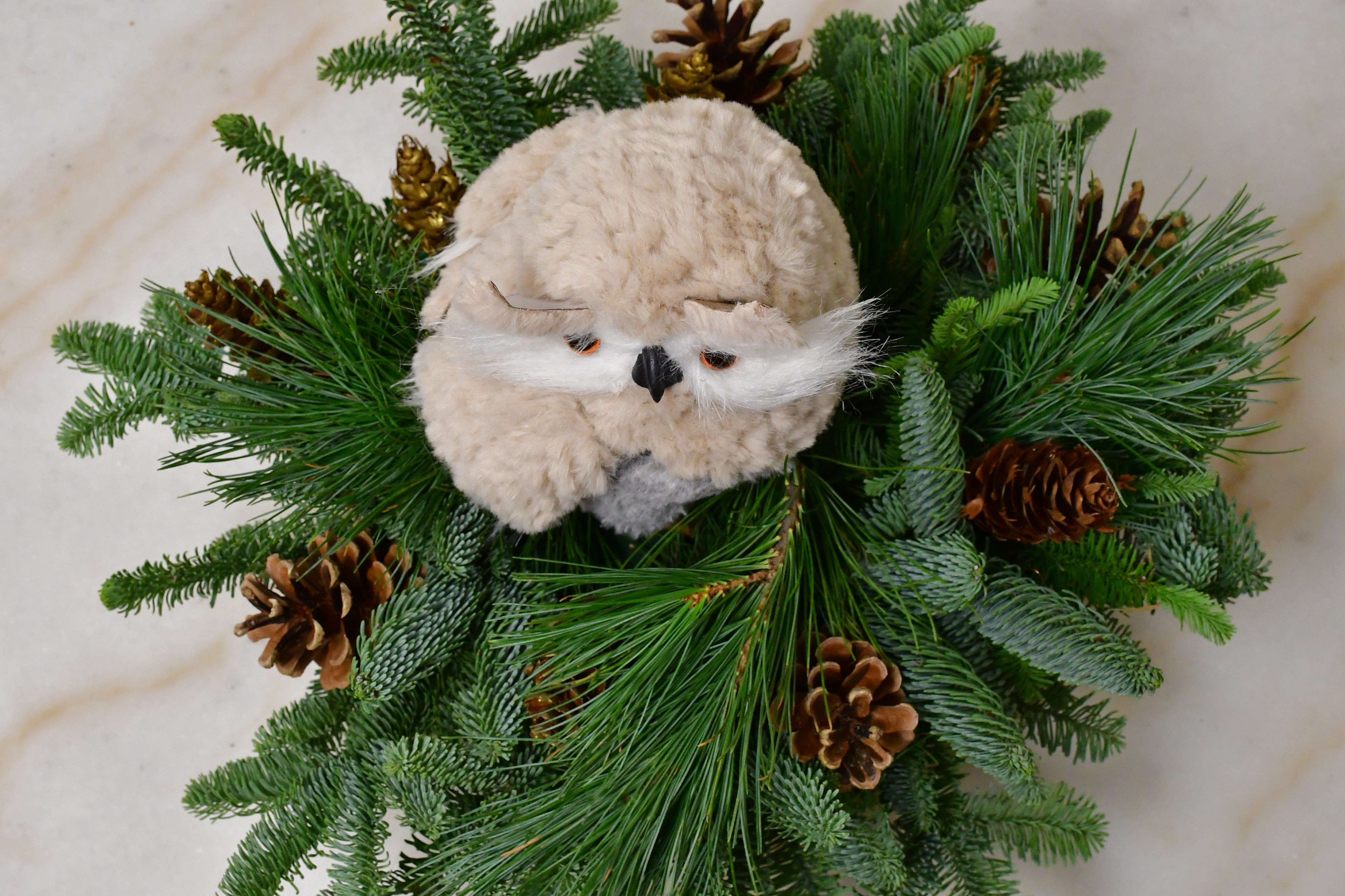 owl Birch holiday centerpiece